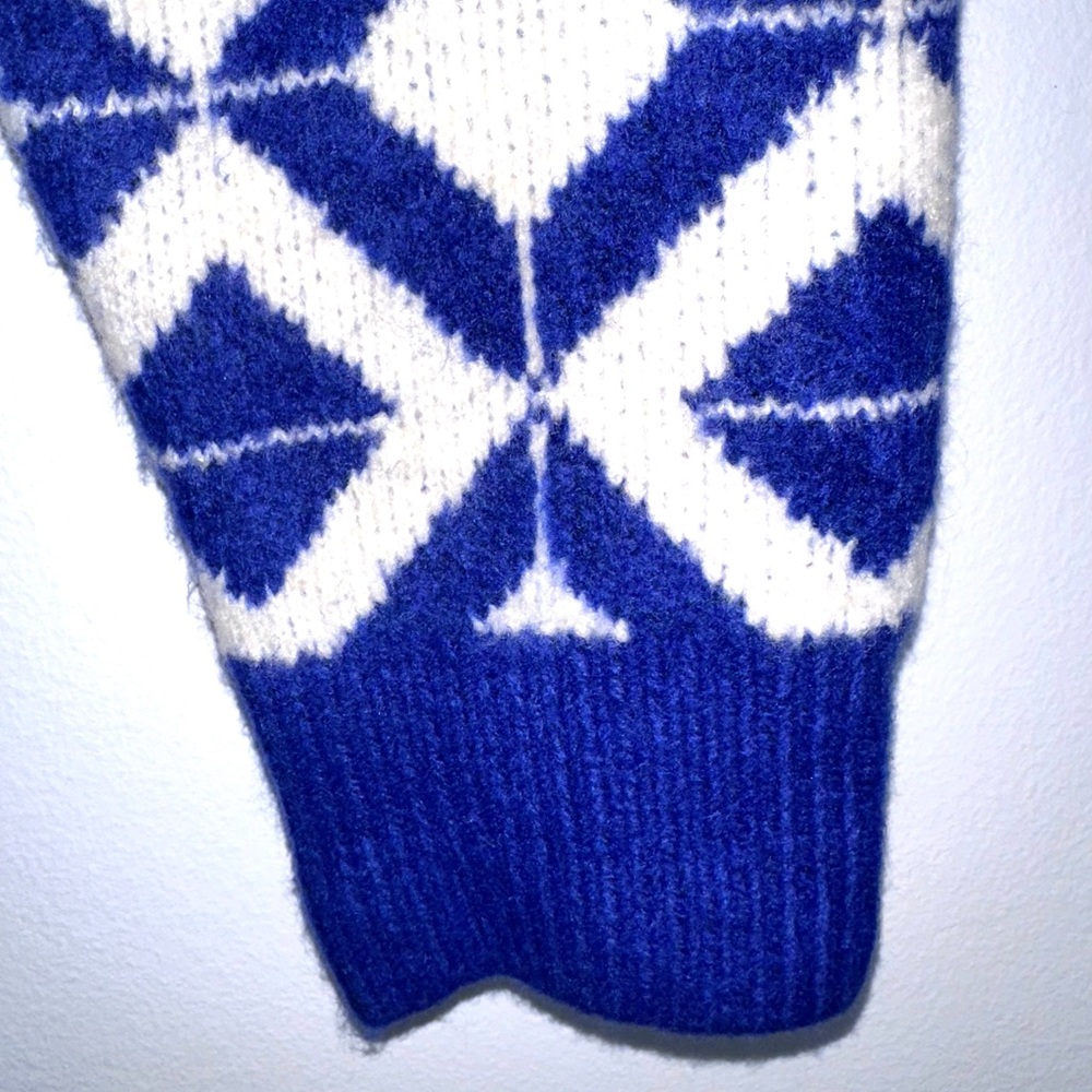 Zara Men's Sweater Blue White Diamond Geometric Size M Crewneck Pullover - Picture 7 of 13